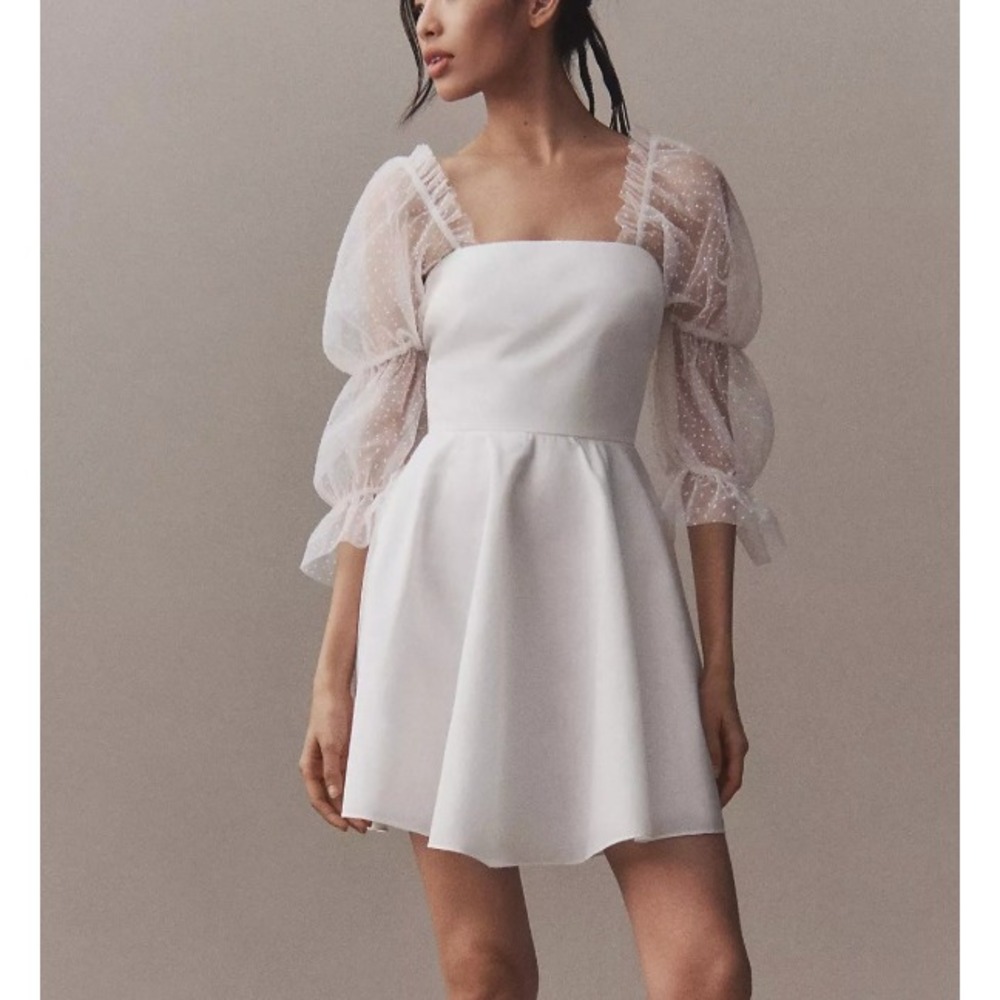 Amanda Uprichard Lalita Organza Puff-Sleeve Mini Dress in White sz M